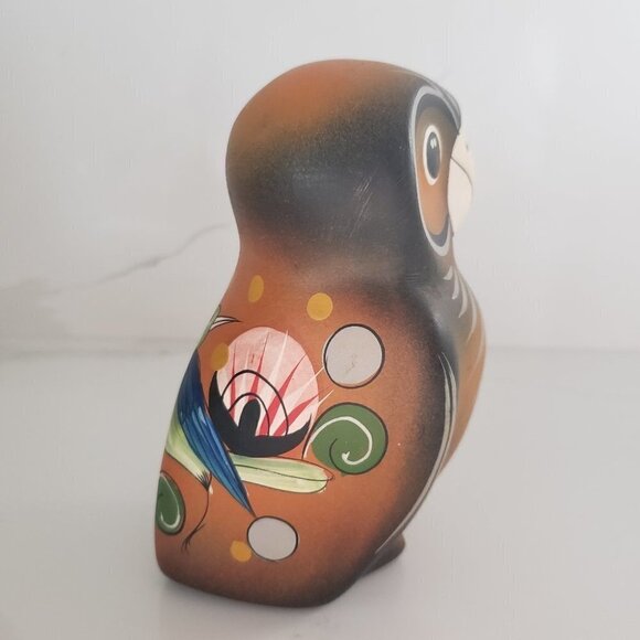 hand Painted Owl Figurine Folk Art 5" tall Brown Standing Owl - Picture 4 of 6